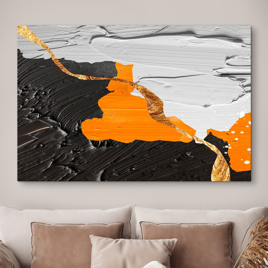 Peinture en noir et blanc avec de la peinture orange et blanche