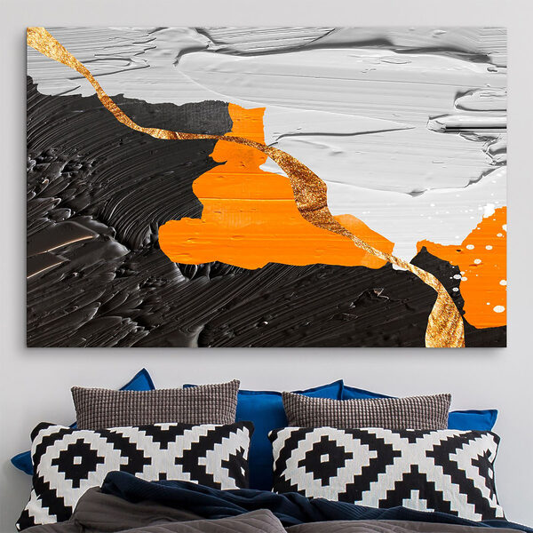 Peinture en noir et blanc avec de la peinture orange et blanche Peinture en noir et blanc avec de la peinture orange et blanche