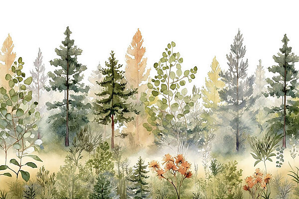 Aquarelle d'arbres et de plantes Aquarelle d'arbres et de plantes