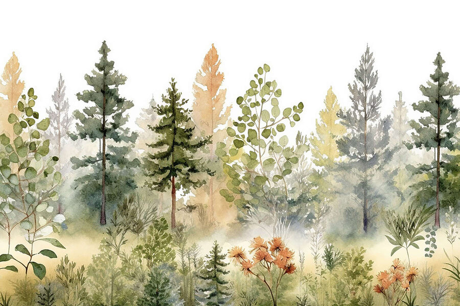 Aquarelle d'arbres et de plantes Aquarelle d'arbres et de plantes
