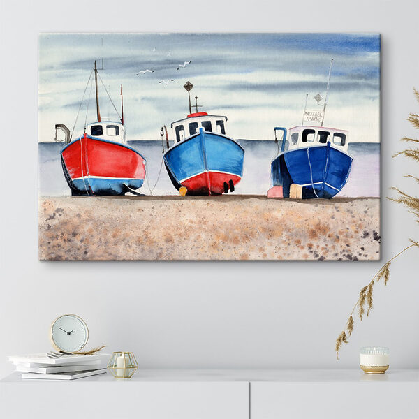 Aquarelle de bateaux sur une plage Aquarelle de bateaux sur une plage