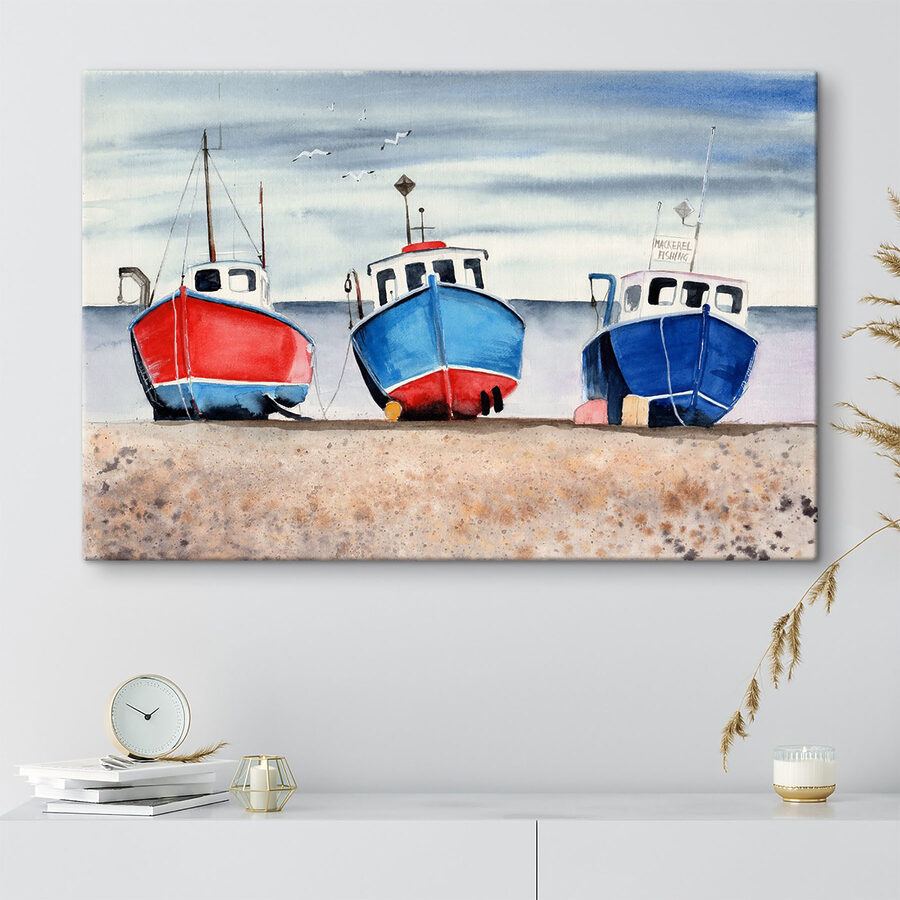 Aquarelle de bateaux sur une plage