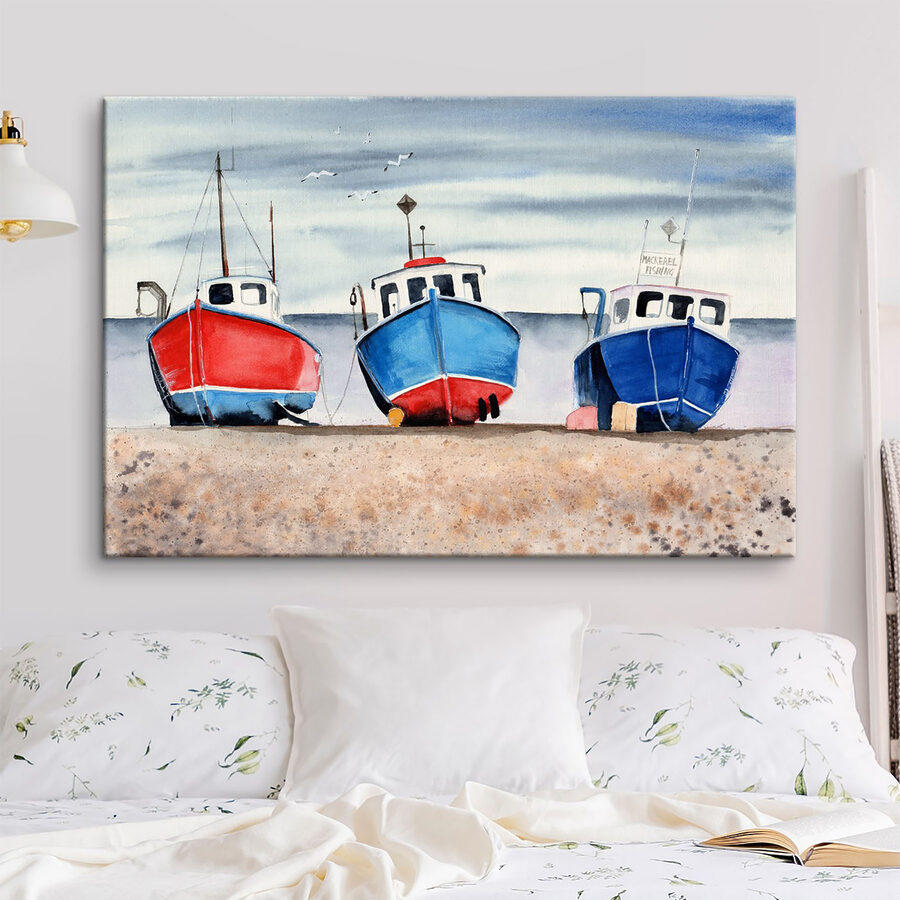 Aquarelle de bateaux sur une plage