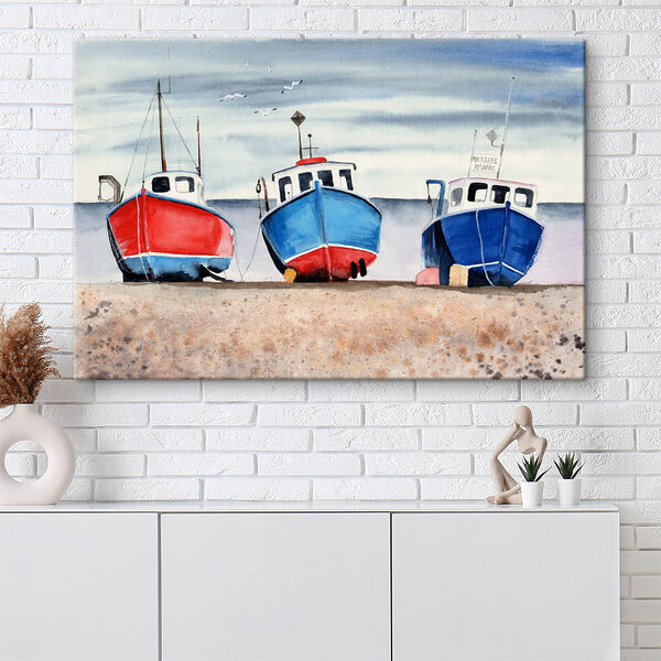 Aquarelle de bateaux sur une plage Aquarelle de bateaux sur une plage