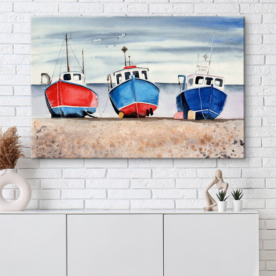 Aquarelle de bateaux sur une plage