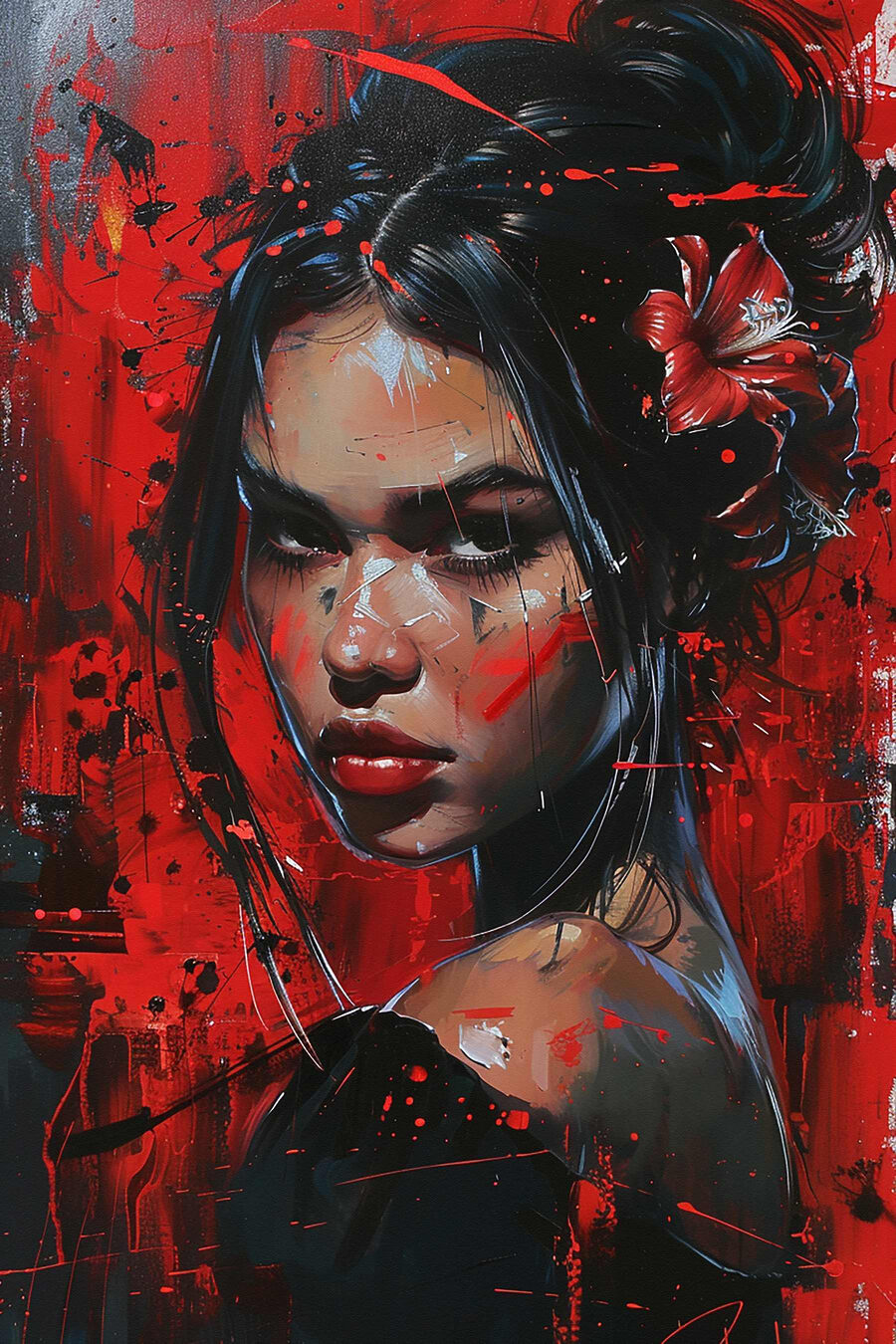 Peinture d'une femme avec de la peinture rouge