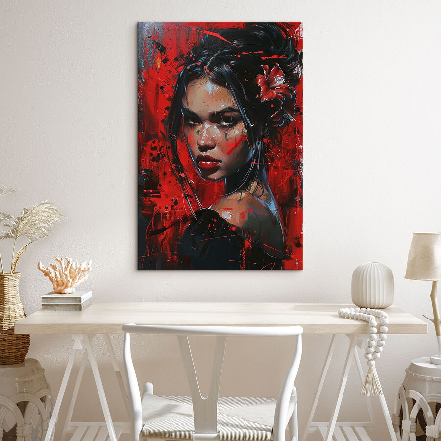 Peinture d'une femme avec de la peinture rouge