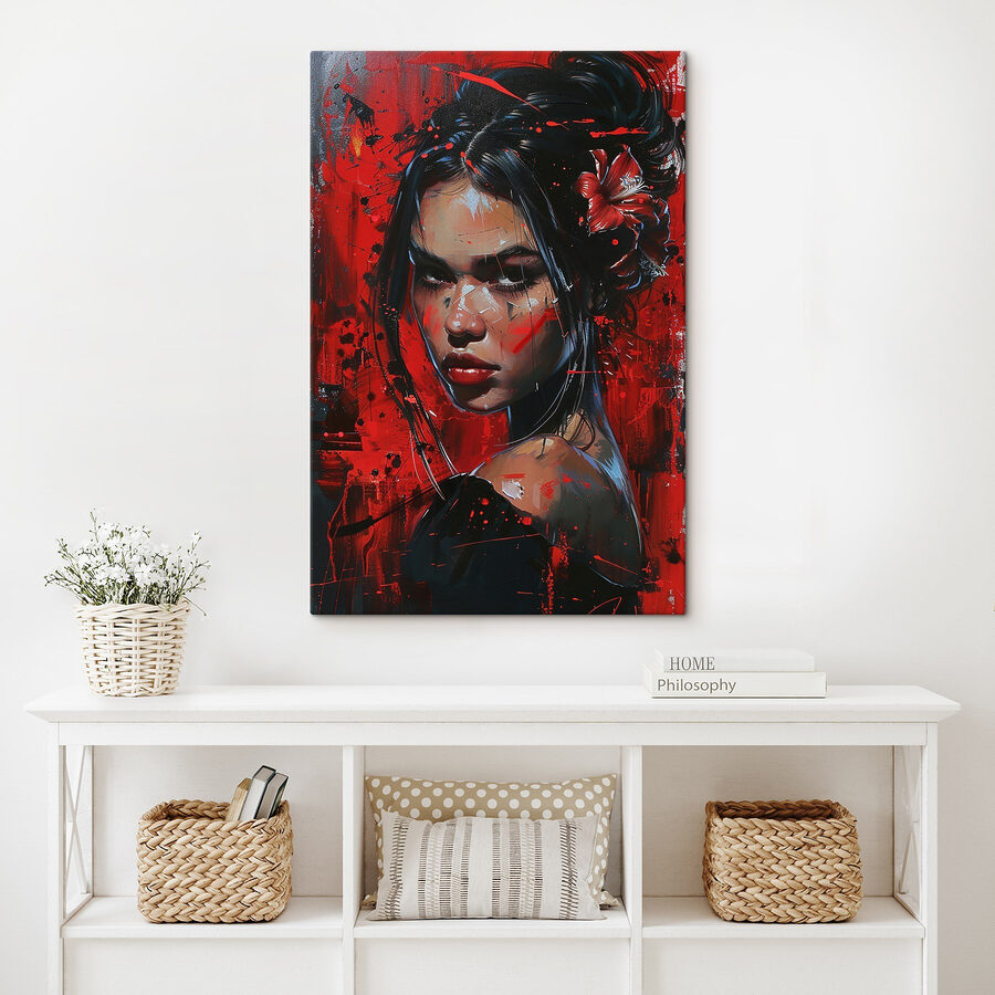 Peinture d'une femme avec de la peinture rouge
