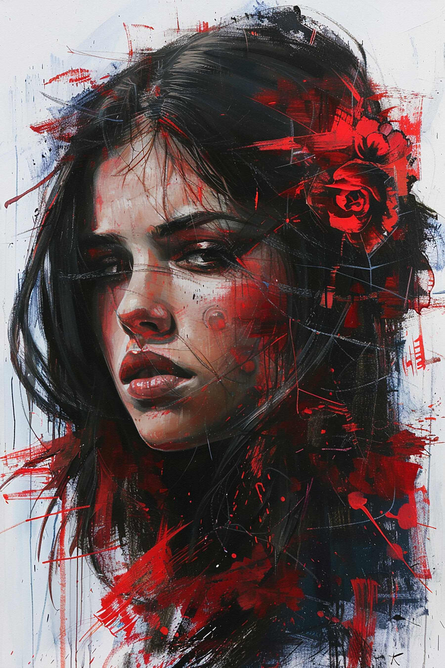 Peinture d'une femme avec de la peinture rouge