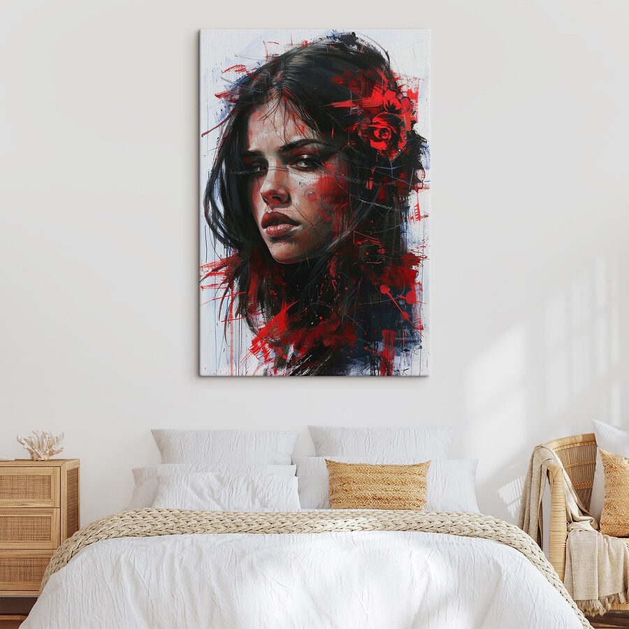 Peinture d'une femme avec de la peinture rouge
