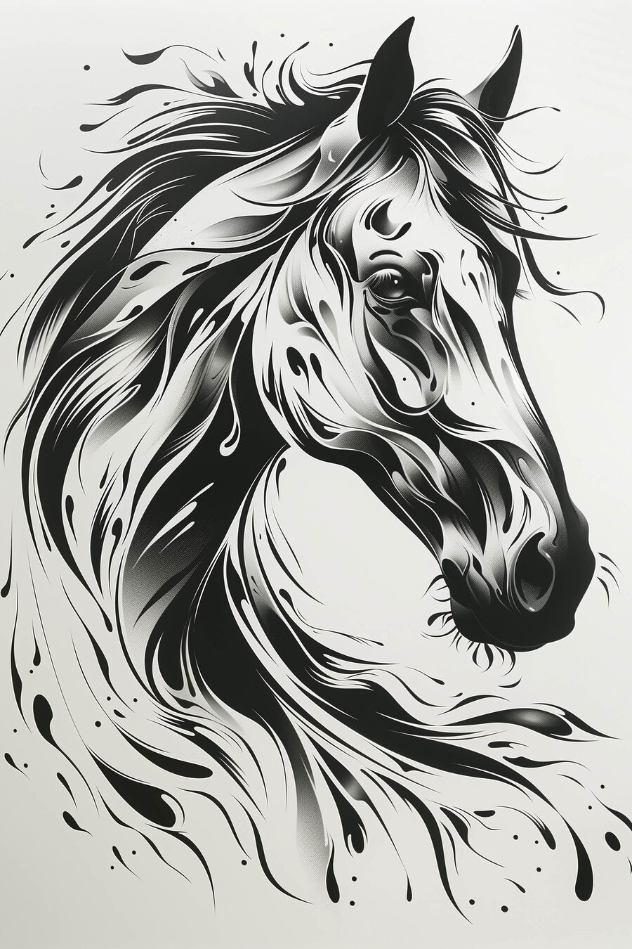 Dessin en noir et blanc d'un cheval