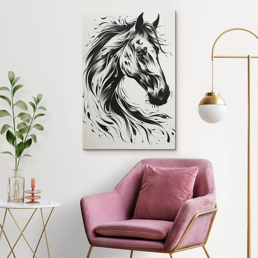 Dessin en noir et blanc d'un cheval
