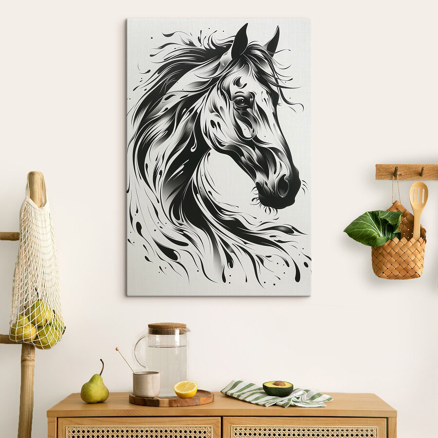 Dessin en noir et blanc d'un cheval