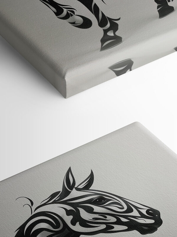 Cheval noir et blanc avec tourbillons Cheval noir et blanc avec tourbillons