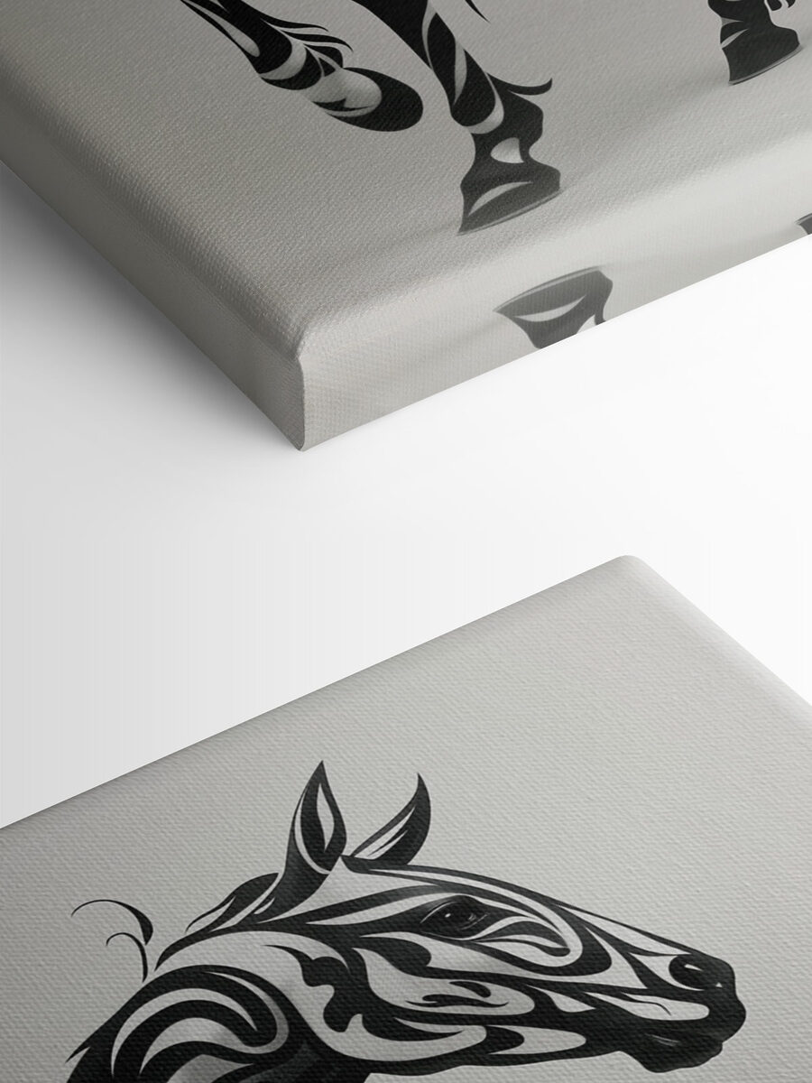 Cheval noir et blanc avec tourbillons