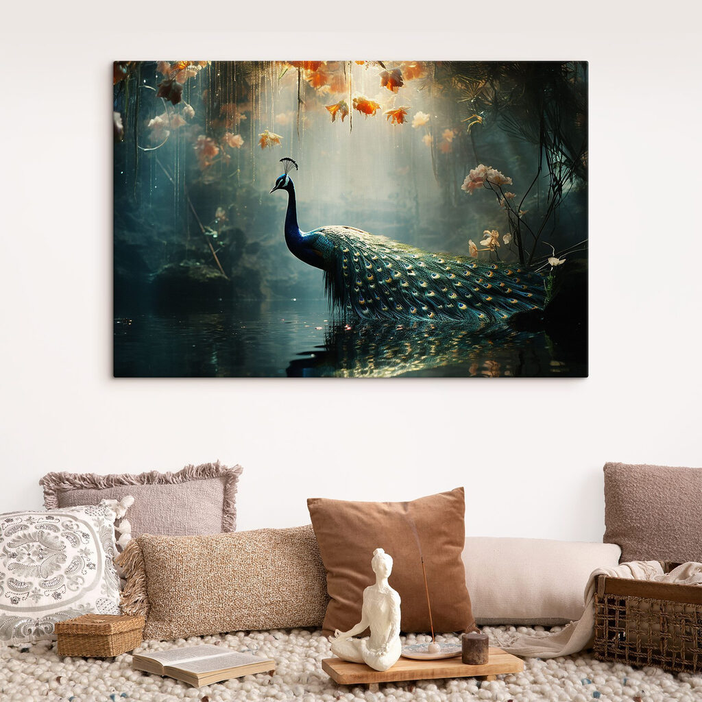 Peacock in a pond Peacock in a pond