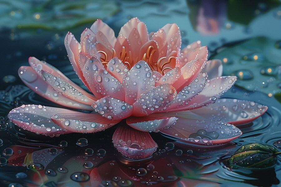 Fleur rose avec gouttes d'eau