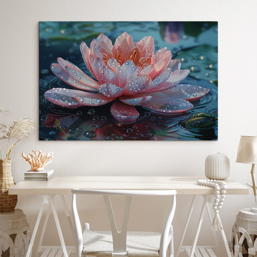 Fleur rose avec gouttes d'eau