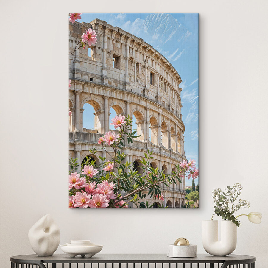 Bâtiment avec arcs et fleurs