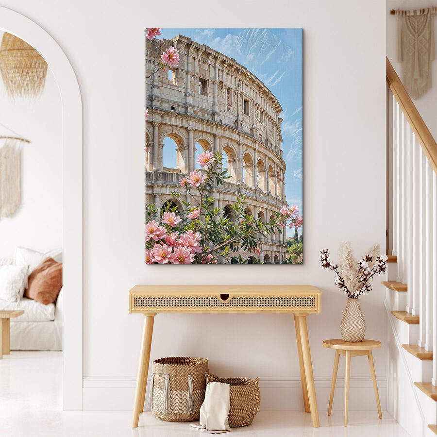 Bâtiment avec arcs et fleurs
