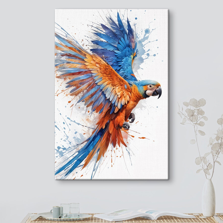 Oiseau coloré volant avec des éclaboussures de peinture