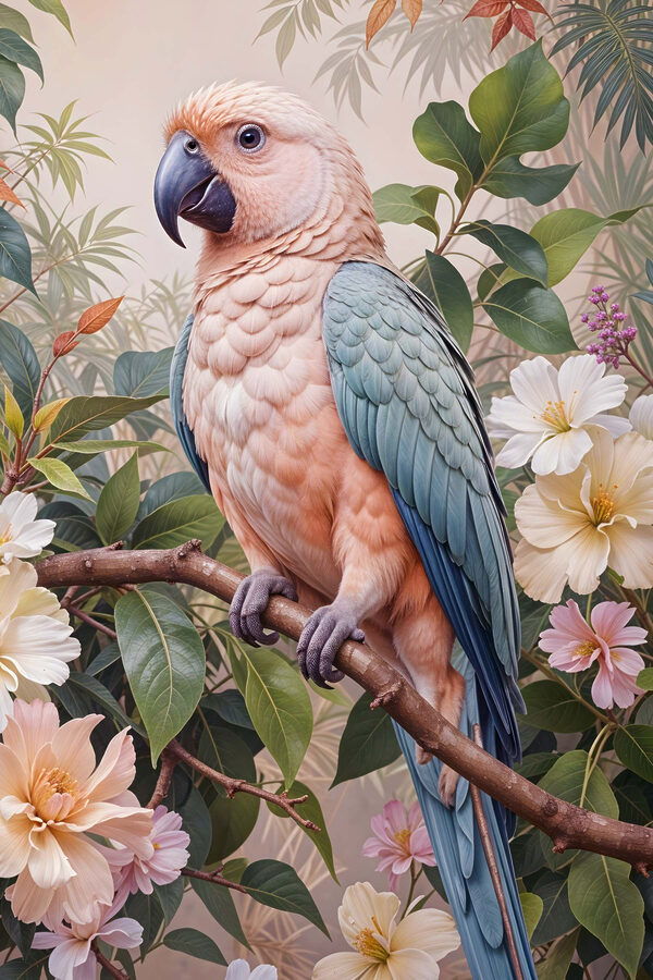 Oiseau assis sur une branche avec des fleurs Oiseau assis sur une branche avec des fleurs