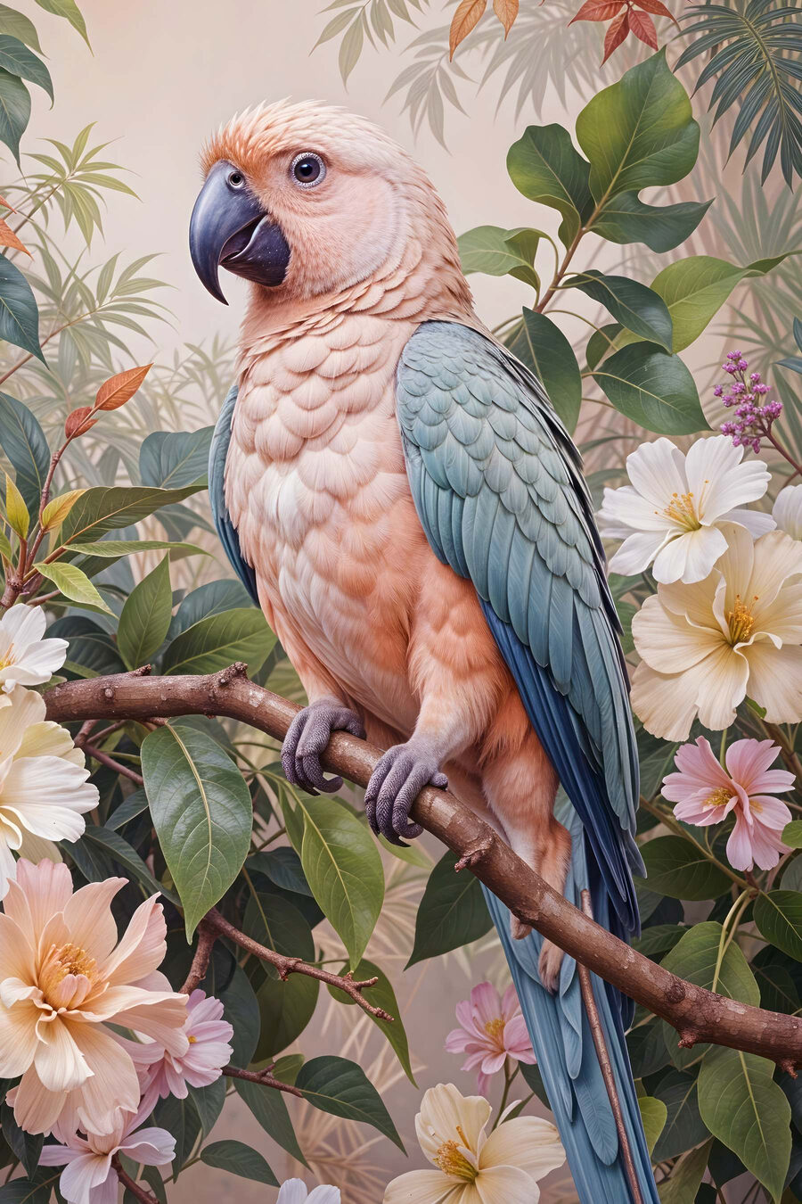 Oiseau assis sur une branche avec des fleurs Oiseau assis sur une branche avec des fleurs