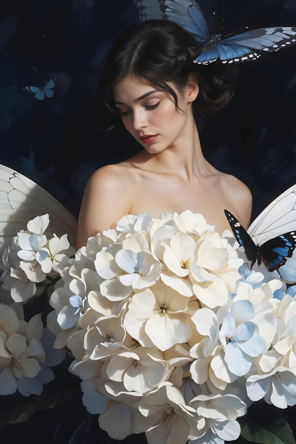 Femme avec des papillons et des fleurs Femme avec des papillons et des fleurs