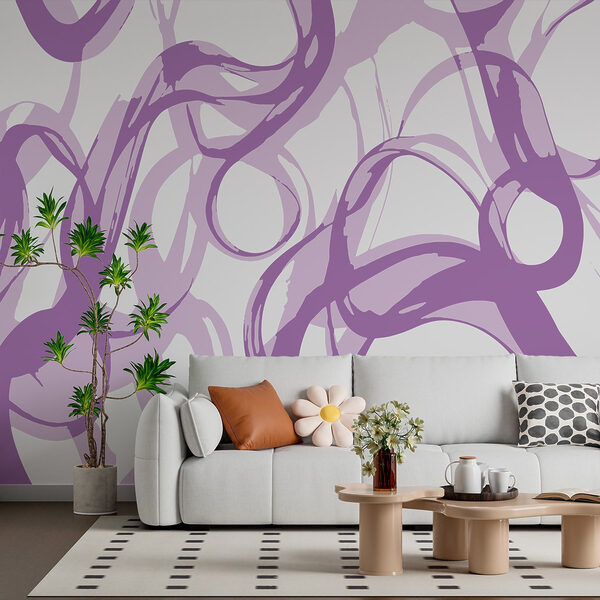Purple swirls on a white background