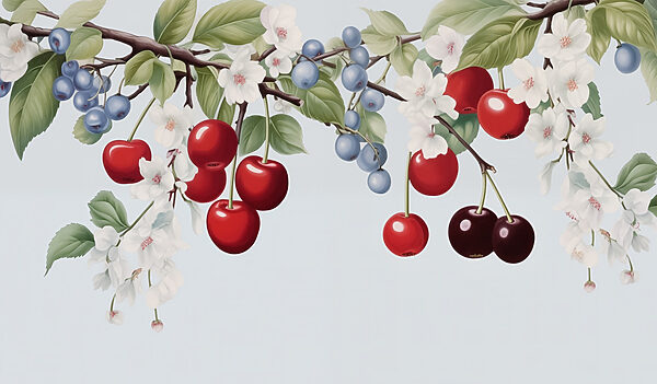 Cerise et myrtille sur une branche Cerise et myrtille sur une branche