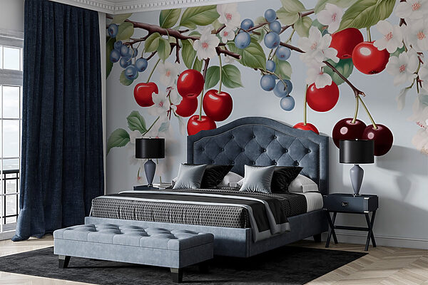 Cerise et myrtille sur une branche Cerise et myrtille sur une branche