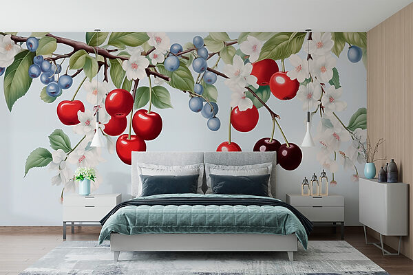 Cerise et myrtille sur une branche Cerise et myrtille sur une branche