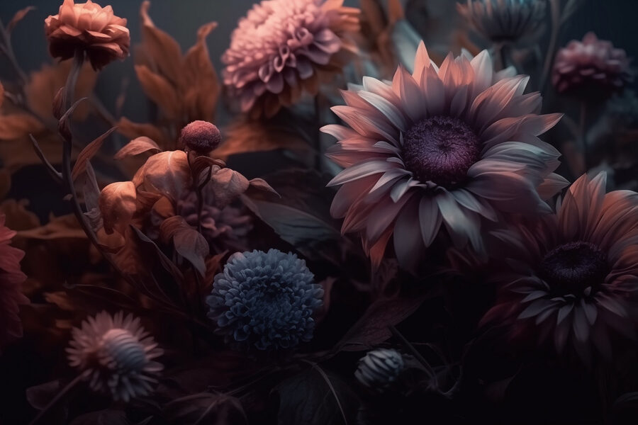 Groupe de fleurs avec feuilles