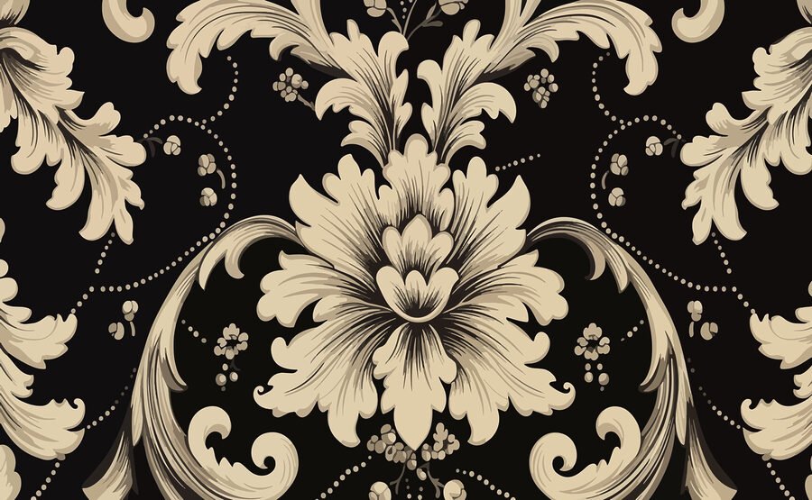 Motif floral complexe sur fond sombre