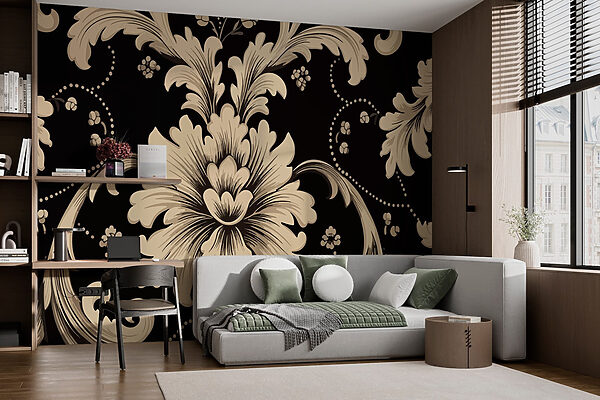 Motif floral complexe sur fond sombre Motif floral complexe sur fond sombre