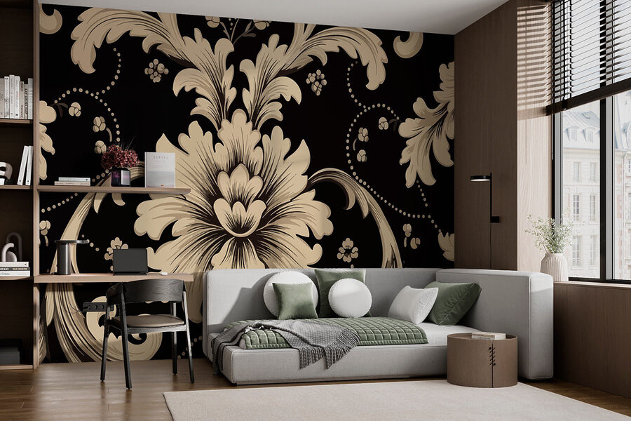 Motif floral complexe sur fond sombre