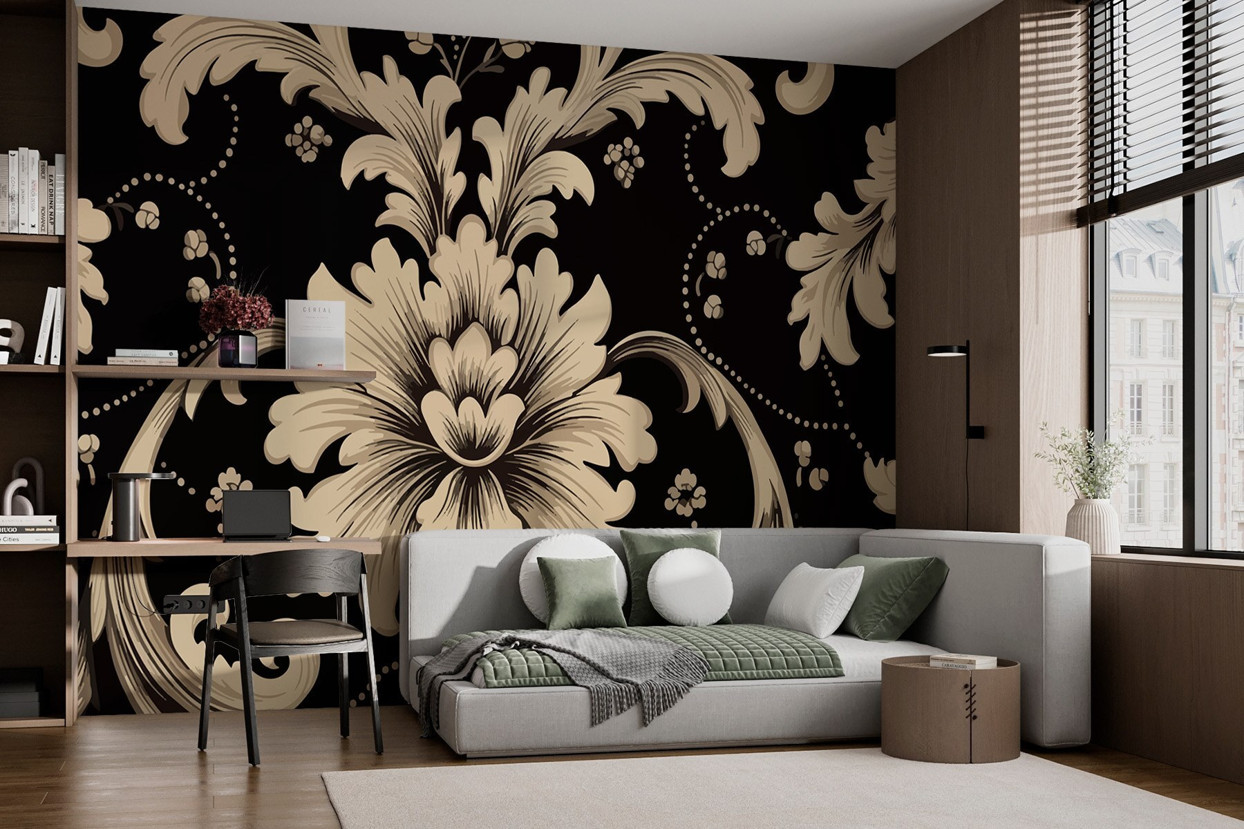 Intricate floral pattern on dark background Intricate floral pattern on dark background