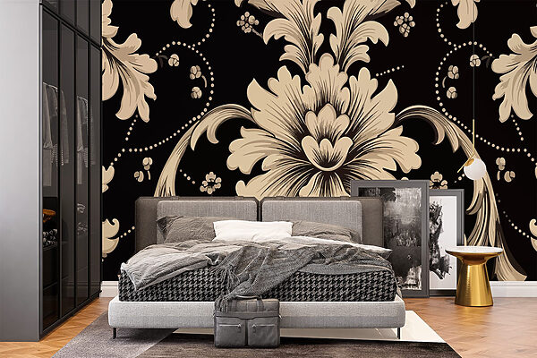 Motif floral complexe sur fond sombre Motif floral complexe sur fond sombre