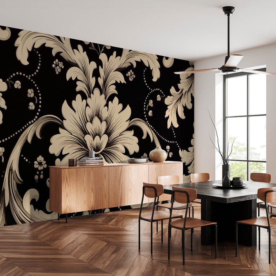 Motif floral complexe sur fond sombre