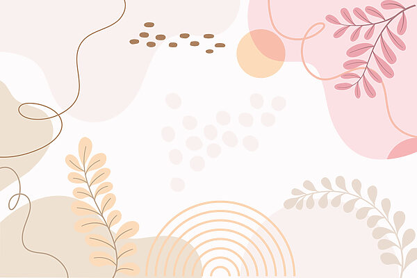 Fond blanc avec des feuilles et des cercles roses et orange Fond blanc avec des feuilles et des cercles roses et orange