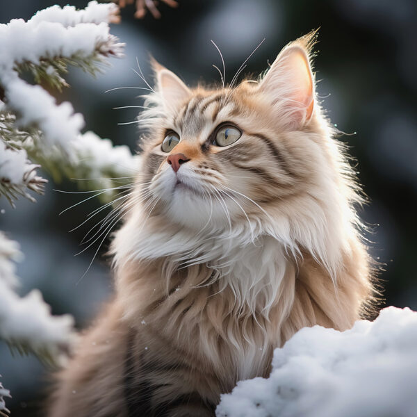 Chat assis dans la neige Chat assis dans la neige