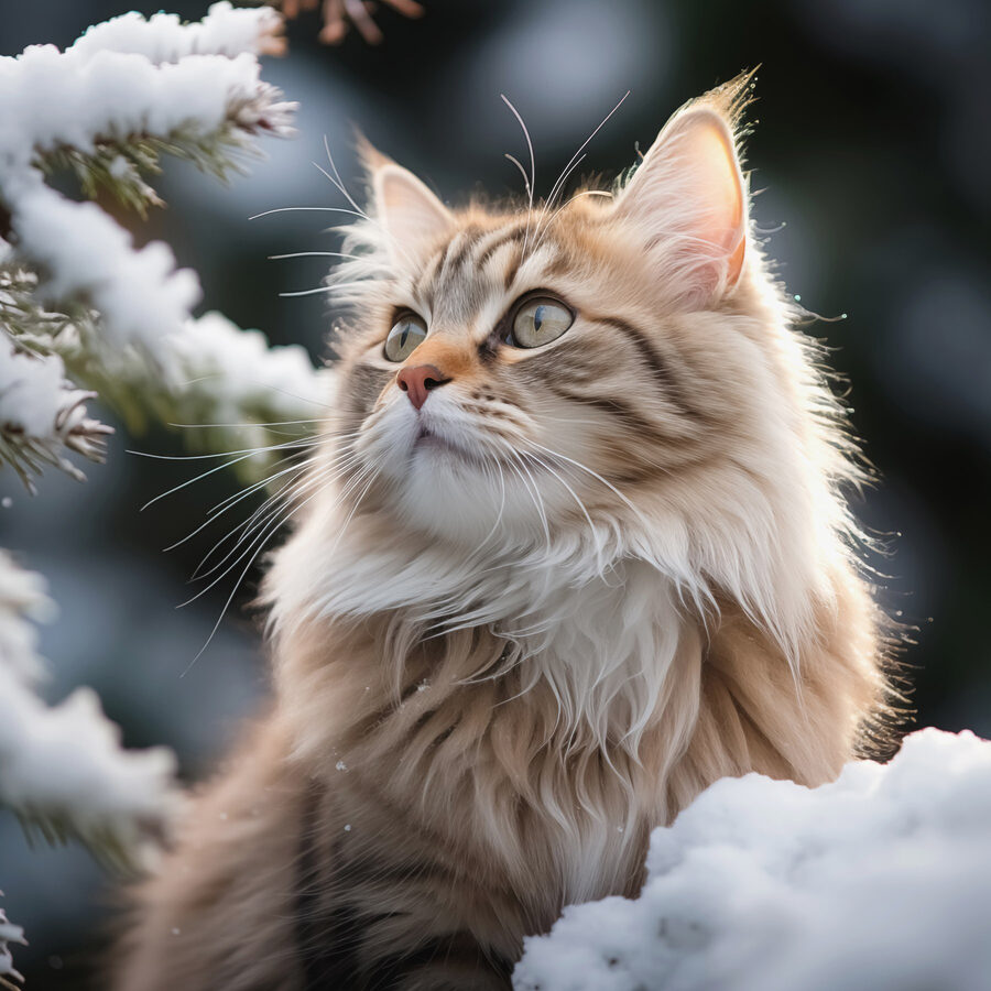 Chat assis dans la neige