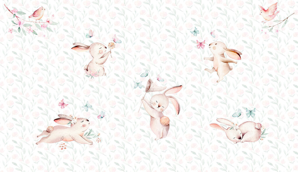 Motif de lapins et de papillons aquarellés Motif de lapins et de papillons aquarellés