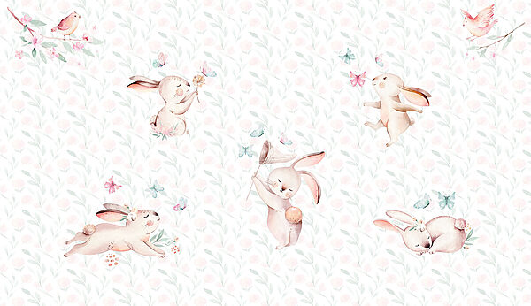 Motif de lapins et de papillons aquarellés Motif de lapins et de papillons aquarellés