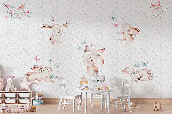 Motif de lapins et de papillons aquarellés Motif de lapins et de papillons aquarellés