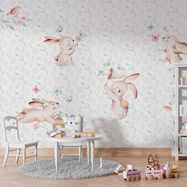 Motif de lapins et de papillons aquarellés Motif de lapins et de papillons aquarellés
