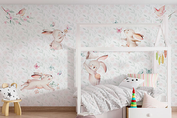 Motif de lapins et de papillons aquarellés Motif de lapins et de papillons aquarellés