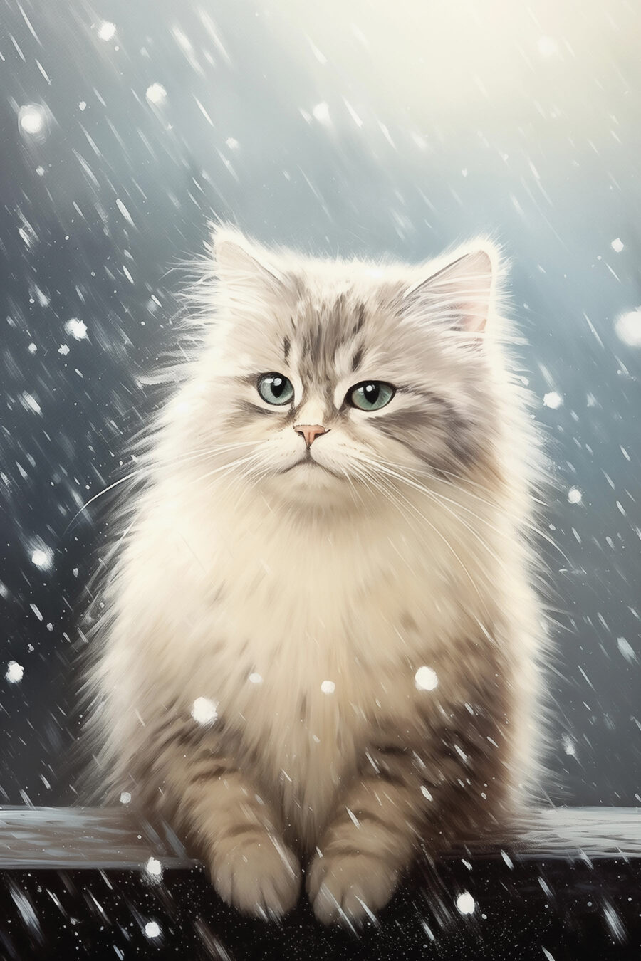 Chat assis dans la neige