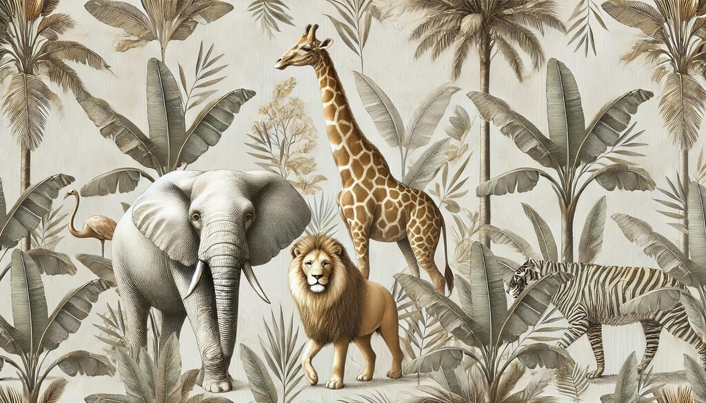 Papier peint avec des animaux et des plantes Papier peint avec des animaux et des plantes
