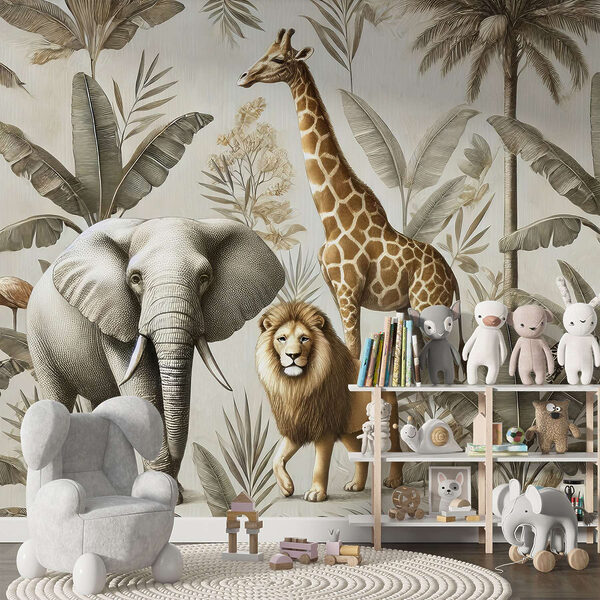 Papier peint avec des animaux et des plantes Papier peint avec des animaux et des plantes